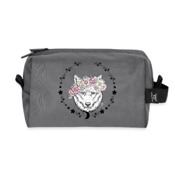 Wolf Flower Crown Drawing - Recycled Toiletry Zip Bag - anthracite - Front