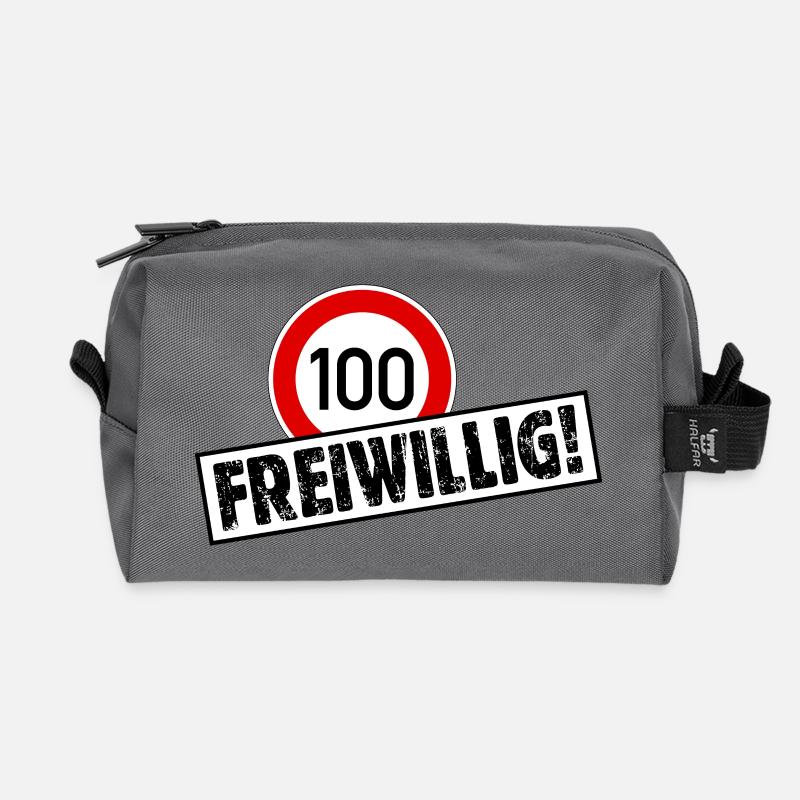 Tempo 100 FREIWILLIG! Tempolimit Aufkleber - Recycelte Kulturtasche - Anthrazit