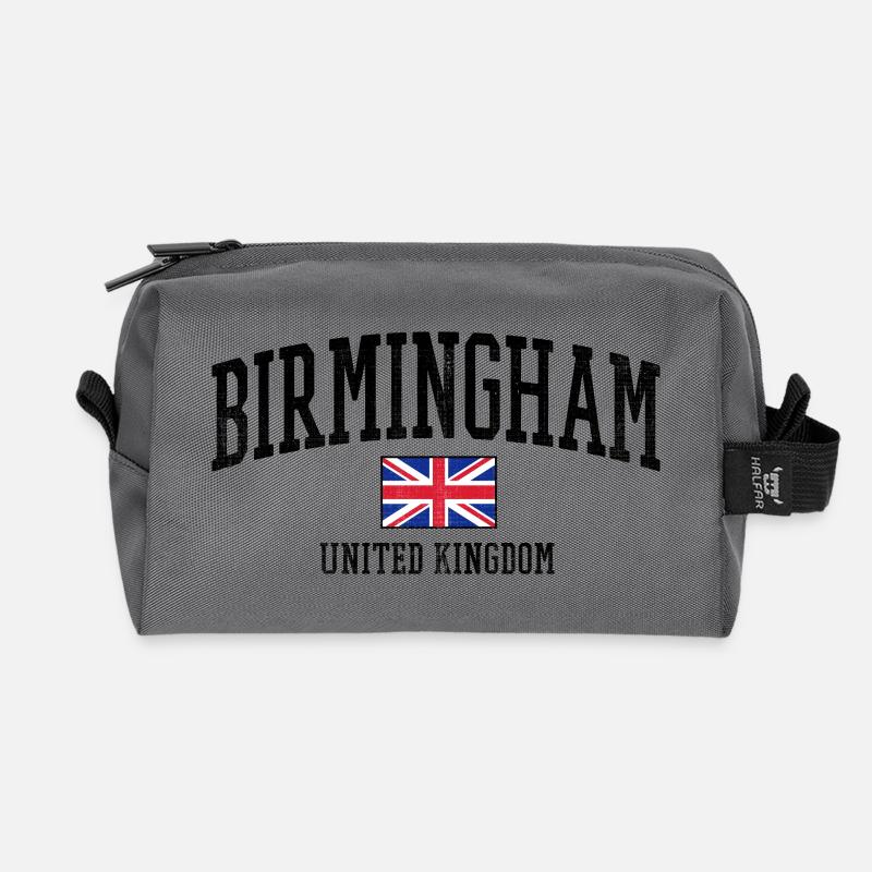 Birmingham design with UK flag - Recycled Toiletry Zip Bag - anthracite