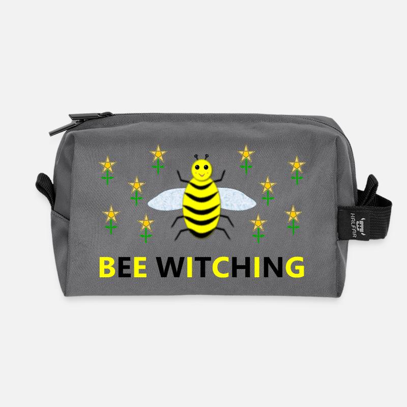 Bee Witching Pagan Bee and Pentacle Daffodils - Recycled Toiletry Zip Bag - anthracite