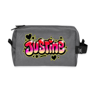 Justine Graffiti Name Printable Bubbles Hearts - Recycled Toiletry Zip Bag - anthracite - Front