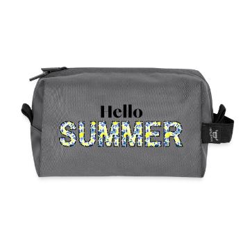 Sommerblüten Schriftzug hello summer - Recycelte Kulturtasche - Anthrazit - Vorne