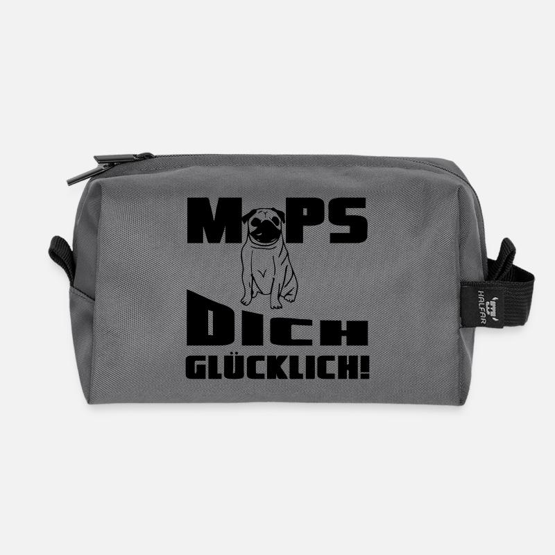 Mops dich glücklich! Geschenk - Recycelte Kulturtasche - Anthrazit