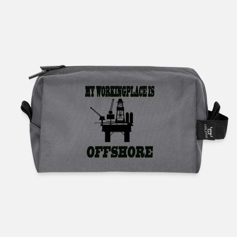 MY WORKINGPLACE IS OFFSHORE - Recycled Toiletry Zip Bag - anthracite