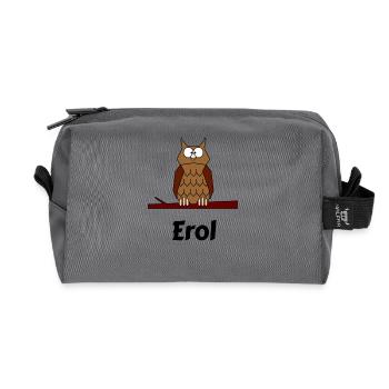 Children School Born Owl Motif Erol - Recycled Toiletry Zip Bag - anthracite - Front