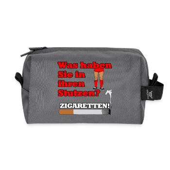 "Zigaretten in den Stutzen" - Geschenkidee - Recycelte Kulturtasche - Anthrazit - Vorne