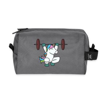 Licorne haltérophile cadeau gym fitness poids - Trousse de toilette en tissu recyclé - anthracite - Devant