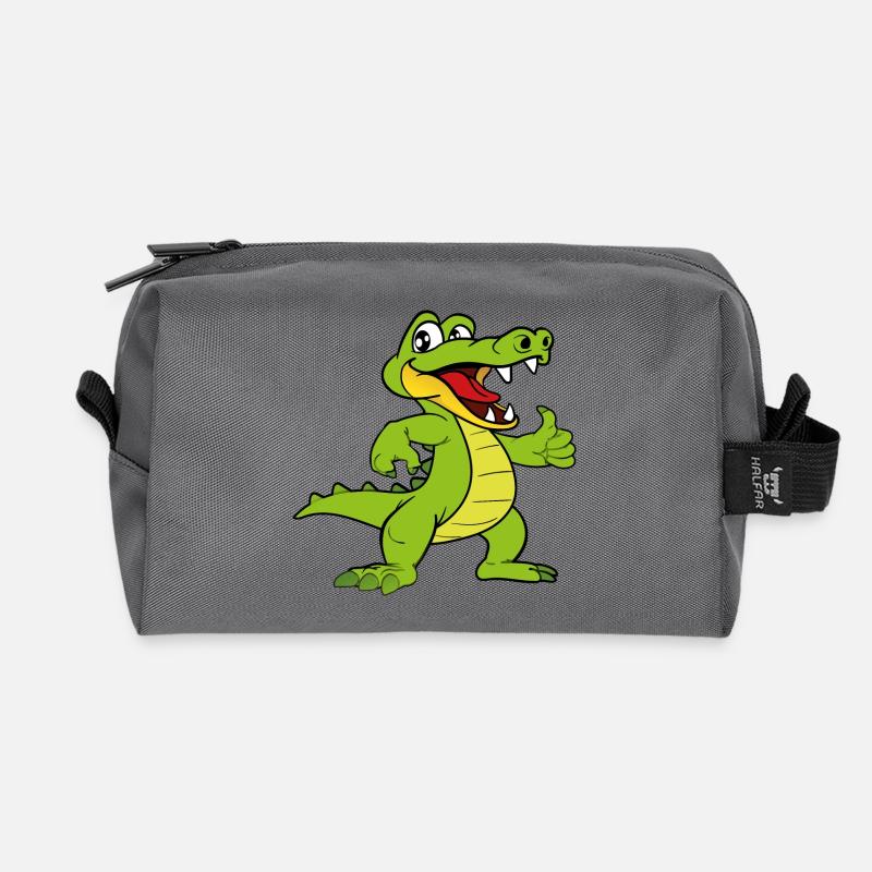 Kroko Kaiman Reptilien Tiere - Recycelte Kulturtasche - Anthrazit