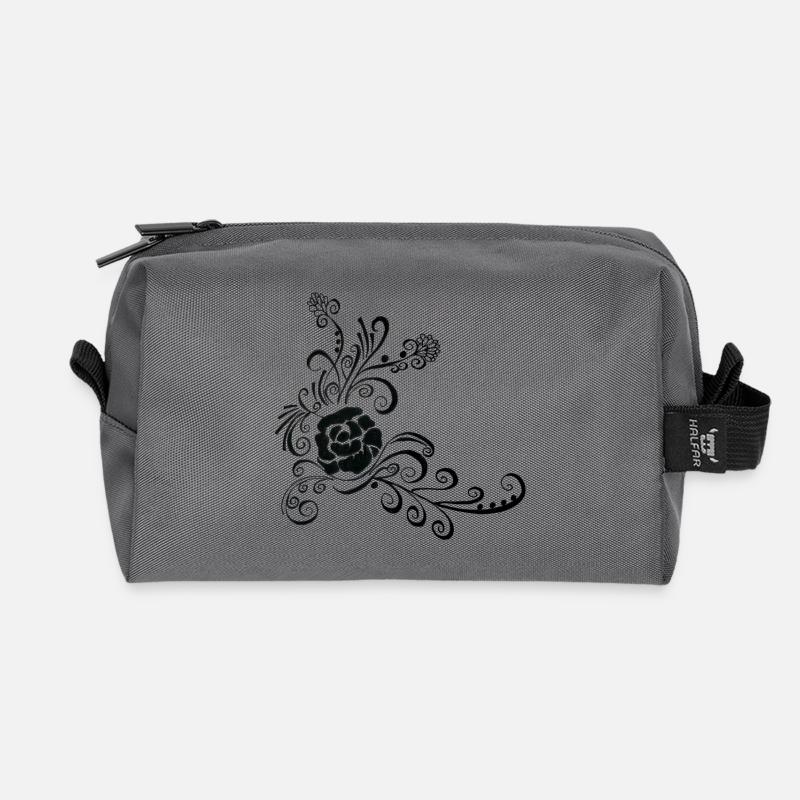 Black Rose Vine Ornament - Recycled Toiletry Zip Bag - anthracite