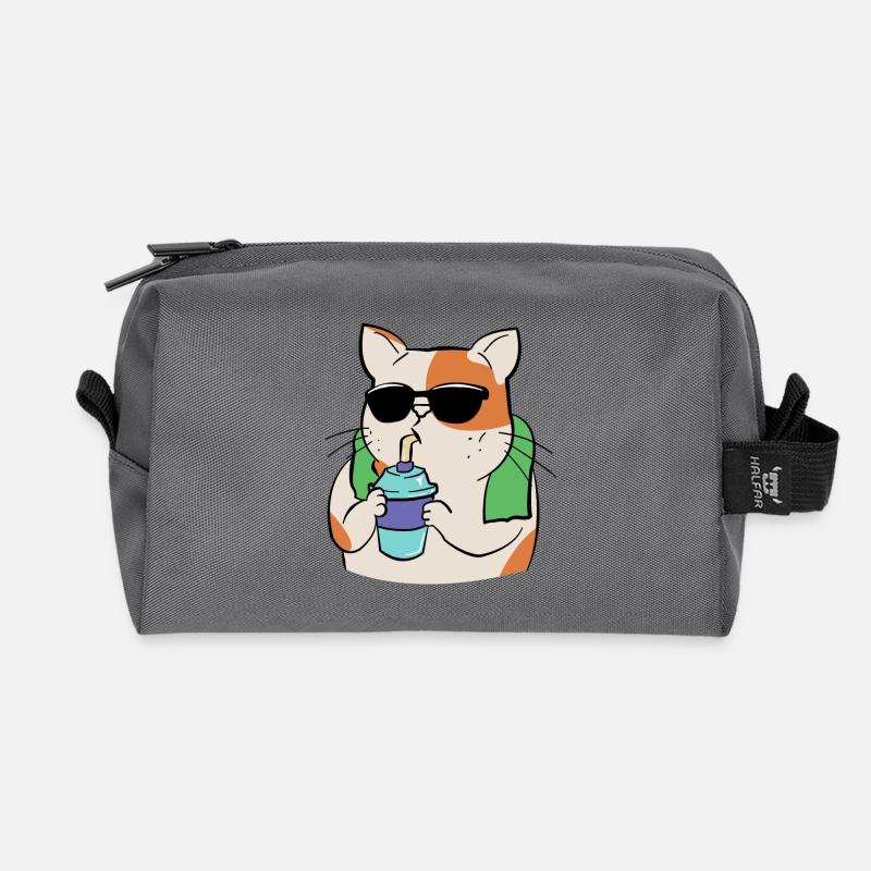 Katze beim Sport mit Trinkbecher und Handtuch - Recycelte Kulturtasche - Anthrazit