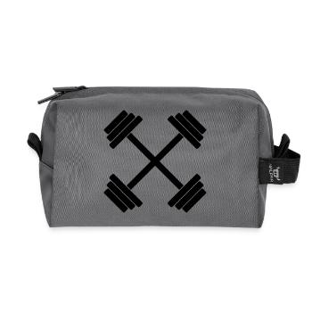 Dumbbell crossed GYM crossed 1c - Recycled Toiletry Zip Bag - anthracite - Front