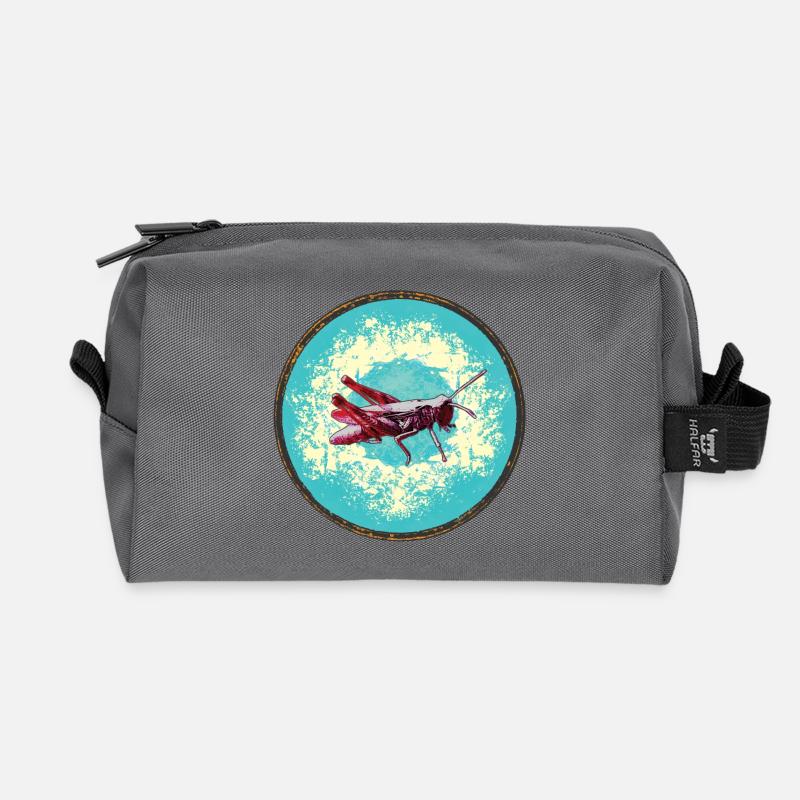 Detailreiche Grashüpfer Illustration - Recycelte Kulturtasche - Anthrazit