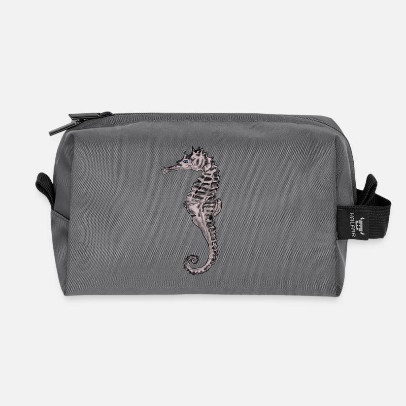 Stacheliges Seepferdchen auf Schwarz - Recycelte Kulturtasche - Anthrazit