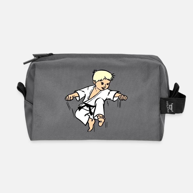 Karatekind oder Judokind mit schwarzem Gürtel - Recycelte Kulturtasche - Anthrazit