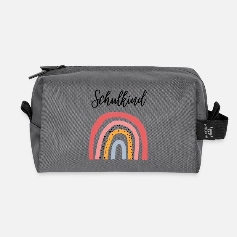 Schulkind Regenbogen Geschenkidee zur Einschulung - Recycelte Kulturtasche - Anthrazit