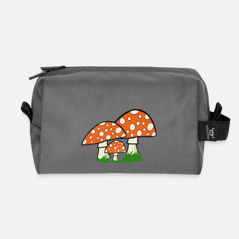 nature graphics, toadstools, great forest motifs - Recycled Toiletry Zip Bag - anthracite