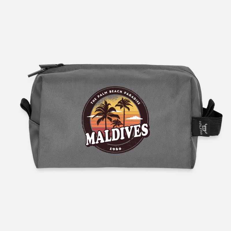 Malediven Vintage Beach Design / Geschenkidee - Recycelte Kulturtasche - Anthrazit