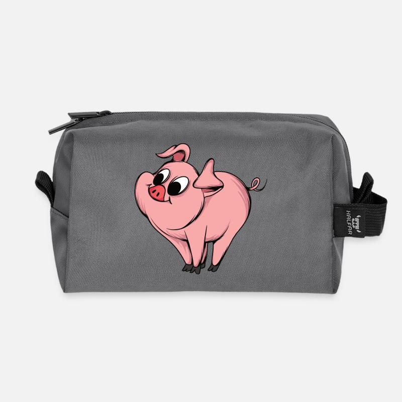 Playful Pig Cartoon Design - Recycled Toiletry Zip Bag - anthracite