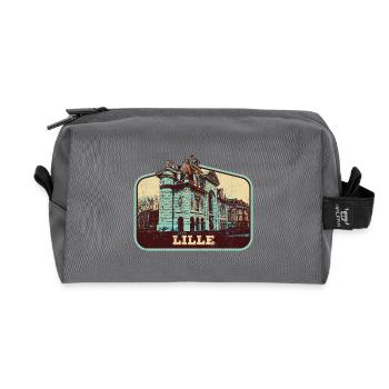 Badge retro, Lille France est ma ville natale - Trousse de toilette en tissu recyclé - anthracite - Devant