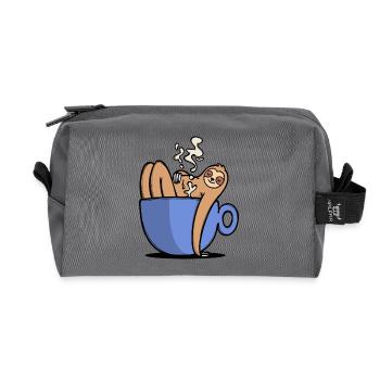 Humorous coffee lover sloth coffee cup - Recycled Toiletry Zip Bag - anthracite - Front