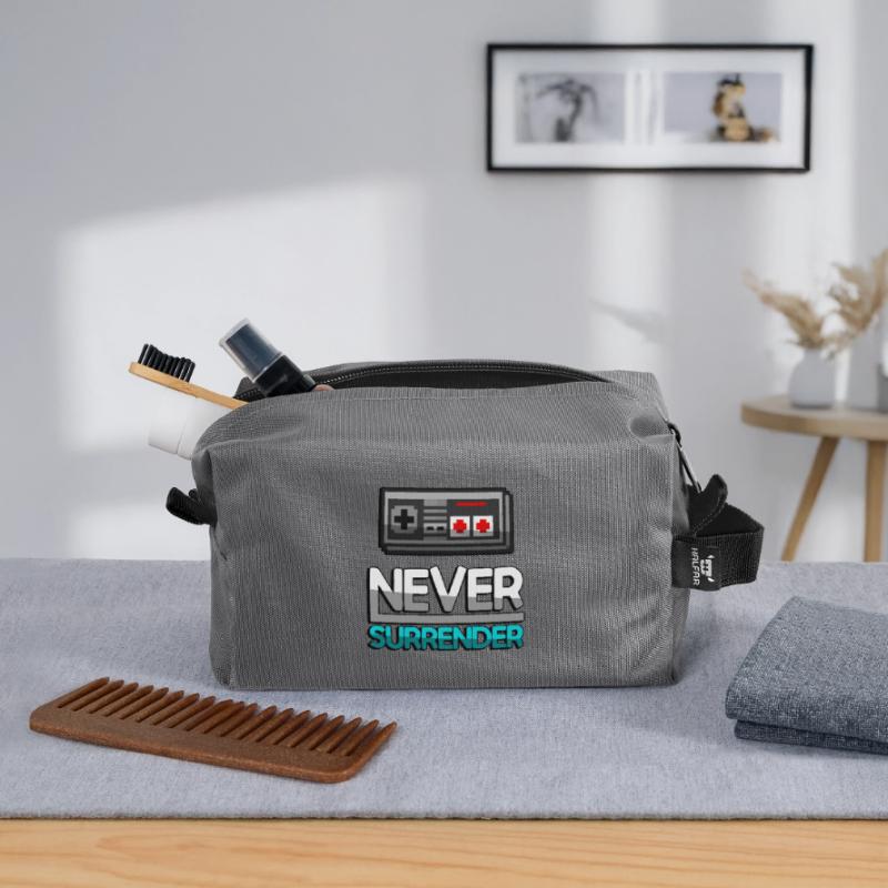 NEVER SURRENDER (Turquoise) + NES Controller - Gaming Recycled Toiletry Zip Bag
