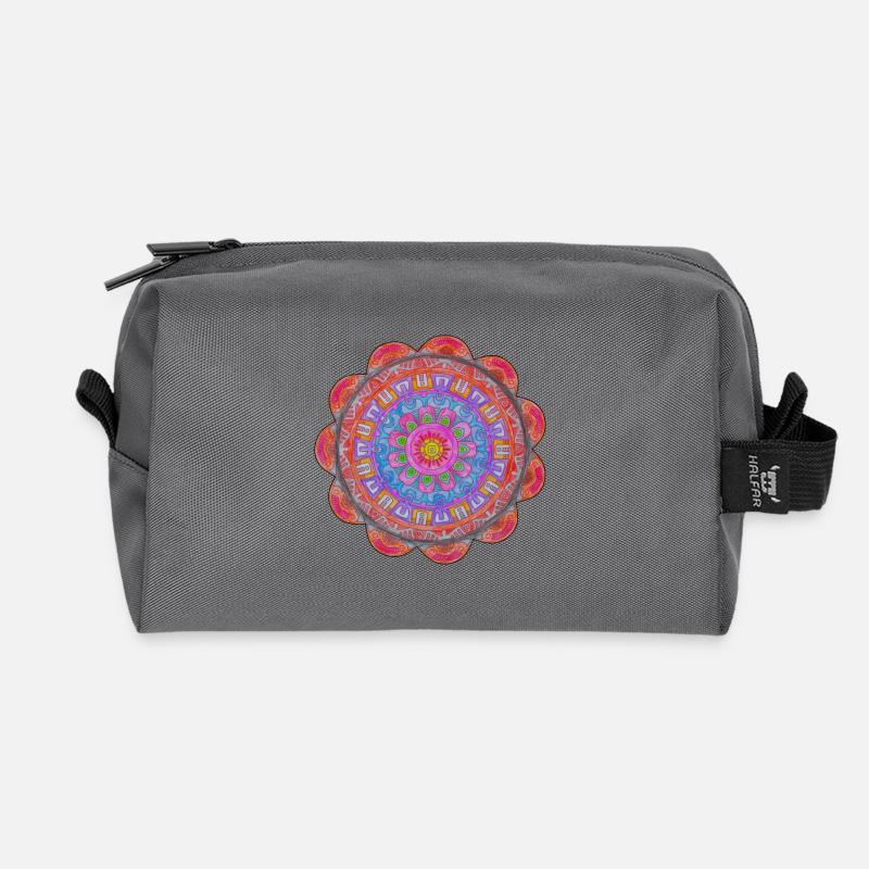 Circle Mandala Color Explosion - Recycled Toiletry Zip Bag - anthracite