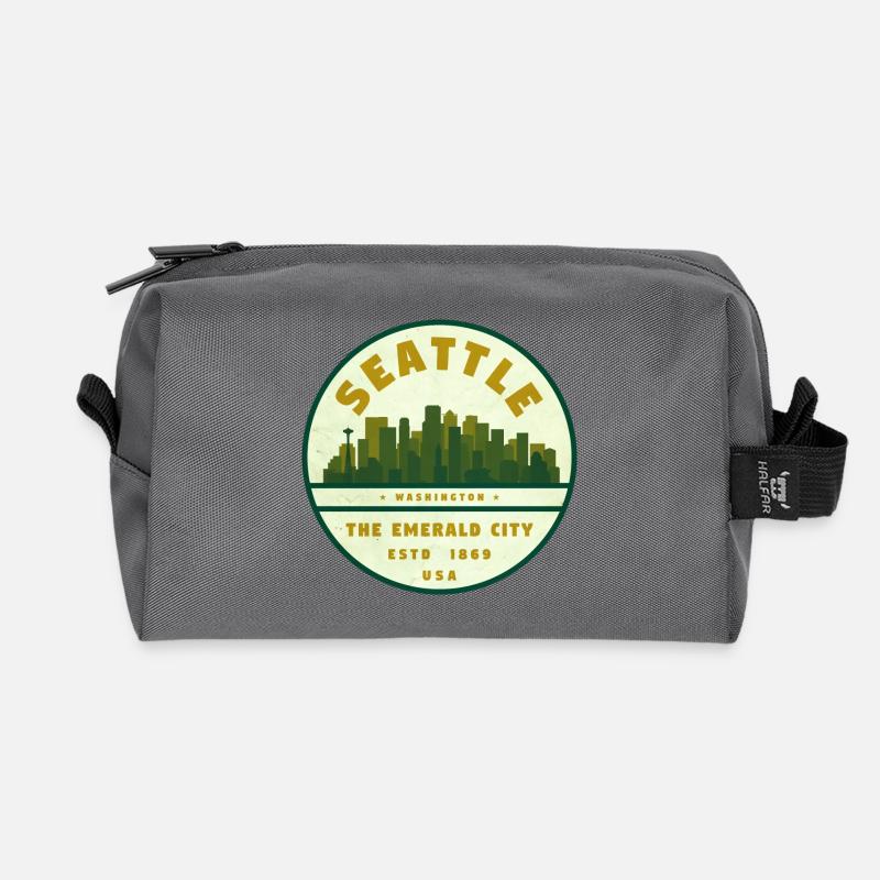 Seattle Emerald City Skyline - Recycled Toiletry Zip Bag - anthracite
