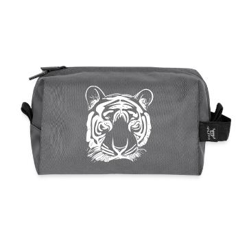 Tiger Big Cat with Vintage Stripe Pattern - Recycled Toiletry Zip Bag - anthracite - Front