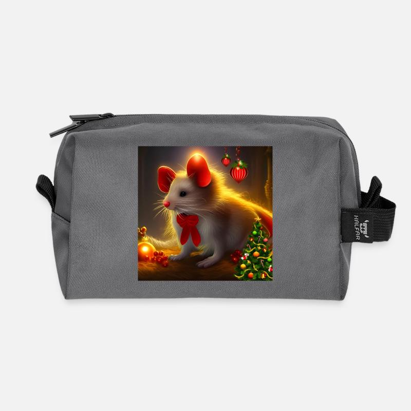 Niedliche kleine Weihnachtsmaus - Recycelte Kulturtasche - Anthrazit