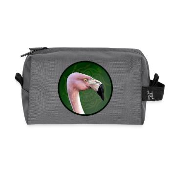 Pink flamingo in mandala green - Recycled Toiletry Zip Bag - anthracite - Front