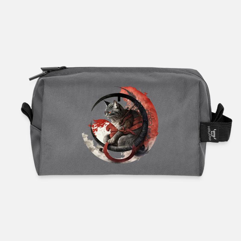 Katze im Japanischem Stil - Recycelte Kulturtasche - Anthrazit