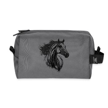 Stallion with elegant mane in the wind Horse Portrait - Recycled Toiletry Zip Bag - anthracite - Front