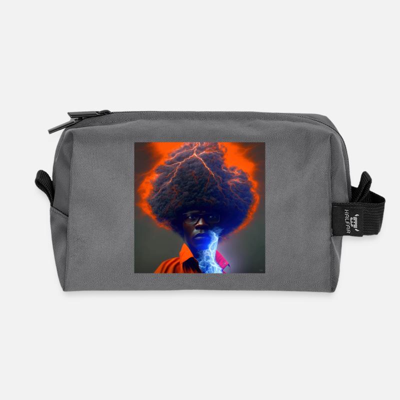 elektrik portrait - Afro Lightning and Lightning - Recycled Toiletry Zip Bag - anthracite