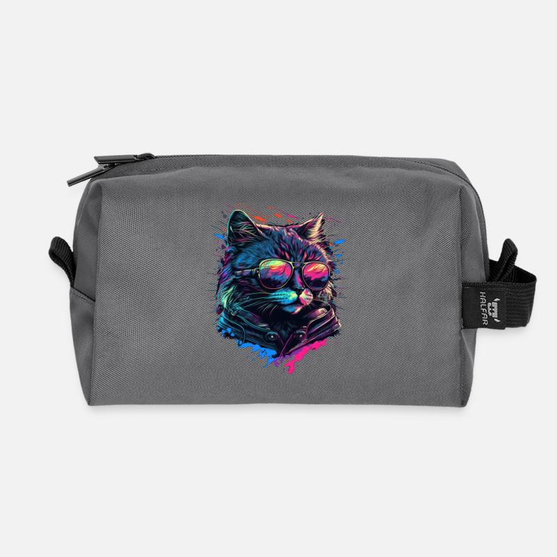 Coole Katze - Recycelte Kulturtasche - Anthrazit