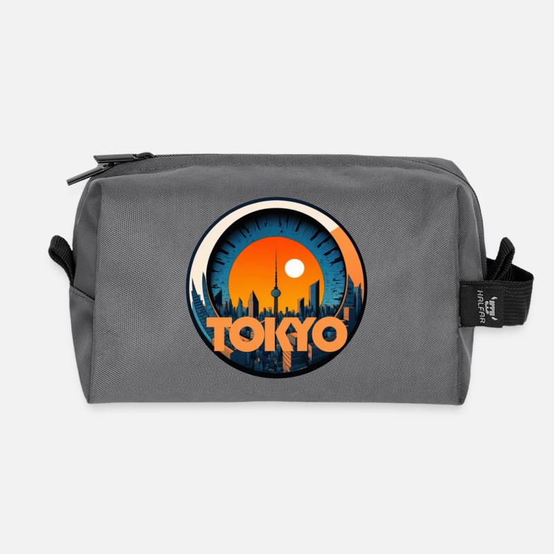 Tokyo Sunset Badge - Recycled Toiletry Zip Bag - anthracite
