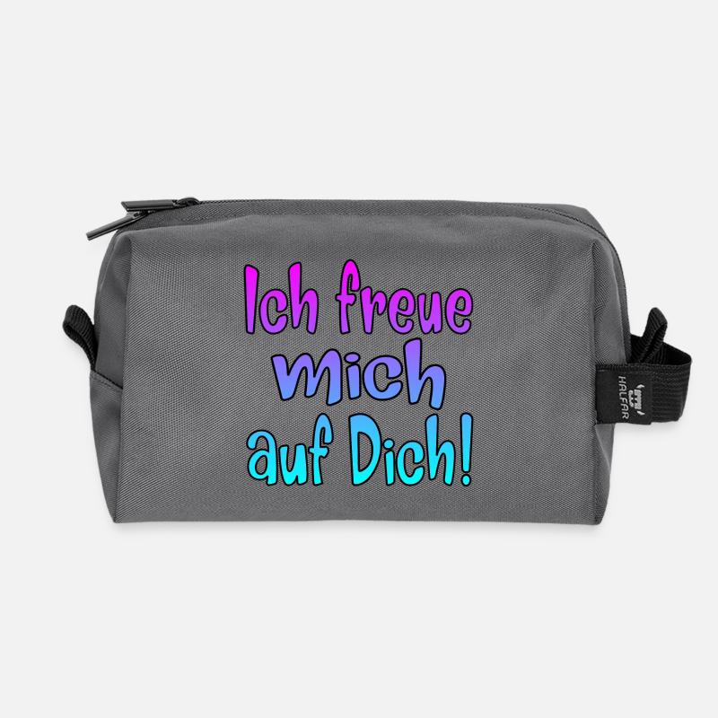 Ich freue mich auf Dich - SPRÜCHE - Recycelte Kulturtasche - Anthrazit