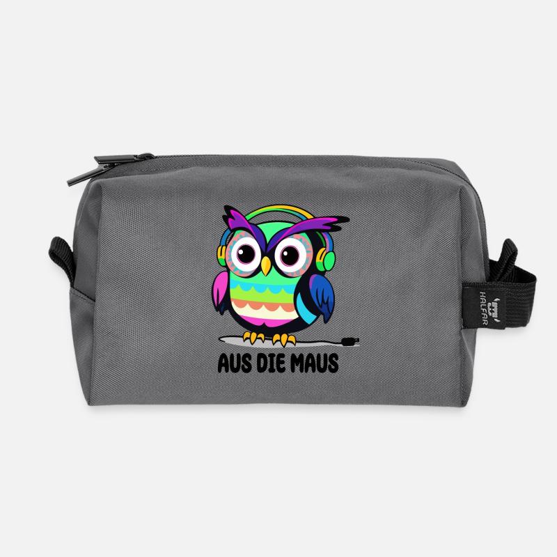 Lustige Eule Aus die Maus - Recycelte Kulturtasche - Anthrazit