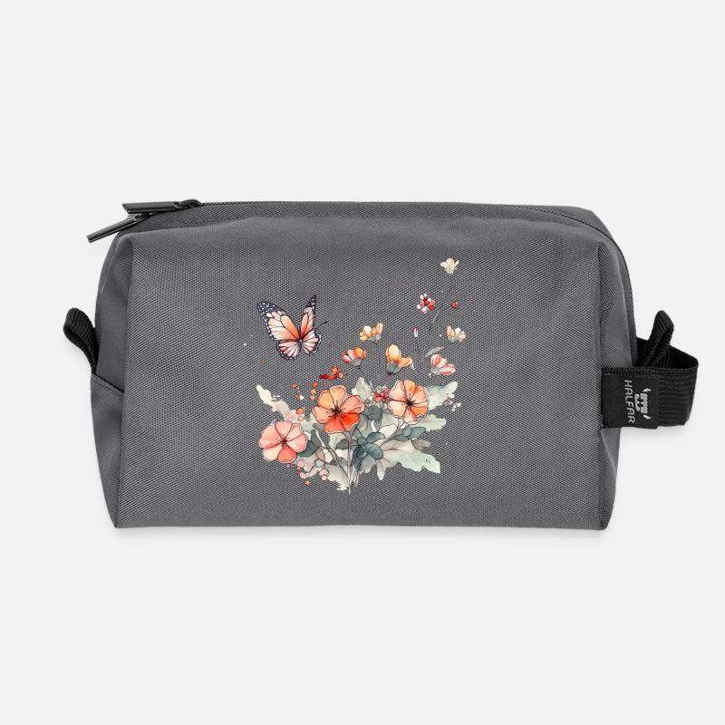 Blumen + Schmetterling - minimal abstrakt - Recycelte Kulturtasche - Anthrazit