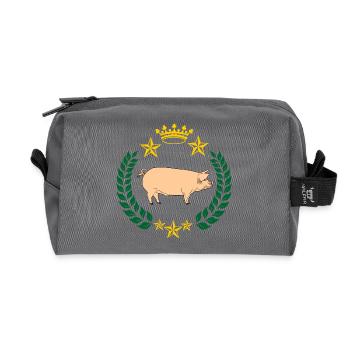 Cochon taché dans une couronne de laurier - Trousse de toilette en tissu recyclé - anthracite - Devant