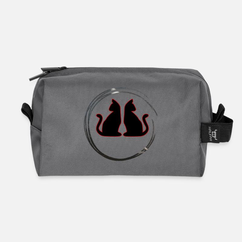 Rot / Schwarze Zwillings Katzen - Recycelte Kulturtasche - Anthrazit