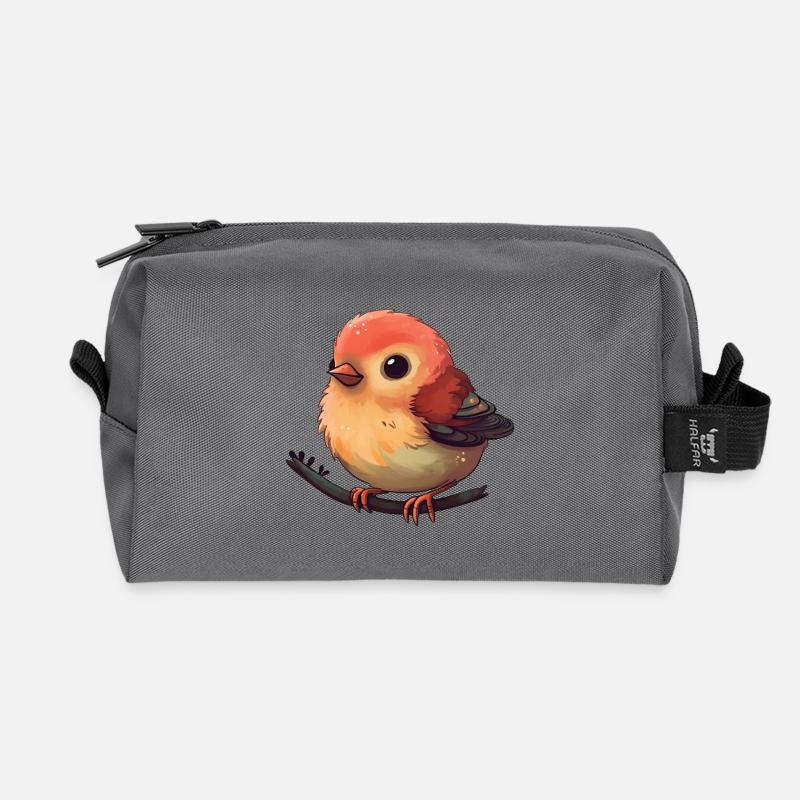 Sunlit Robin on a Branch - Recycled Toiletry Zip Bag - anthracite