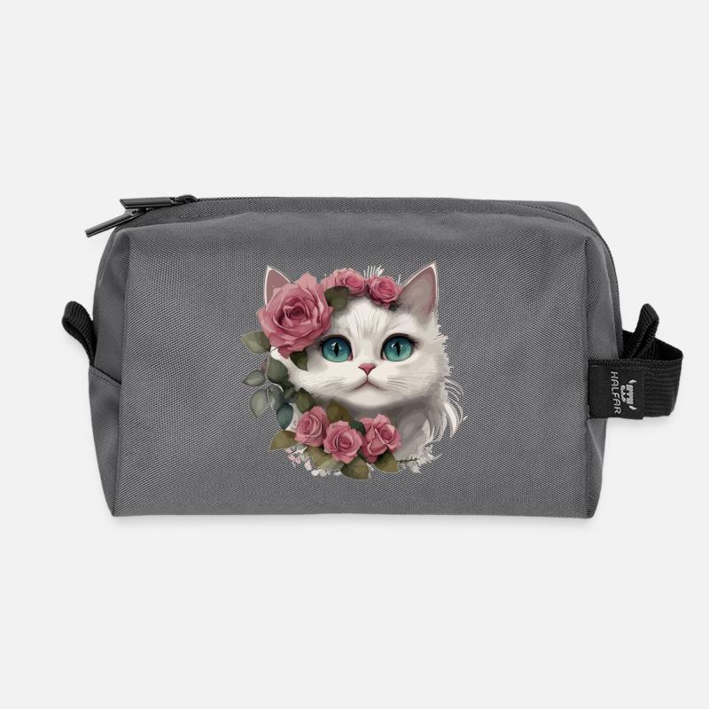 Cute White Cat With Big Eyes - Recycled Toiletry Zip Bag - anthracite