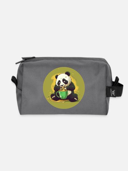 Panda with coffee and sugar shock - Recycled Toiletry Zip Bag - anthracite