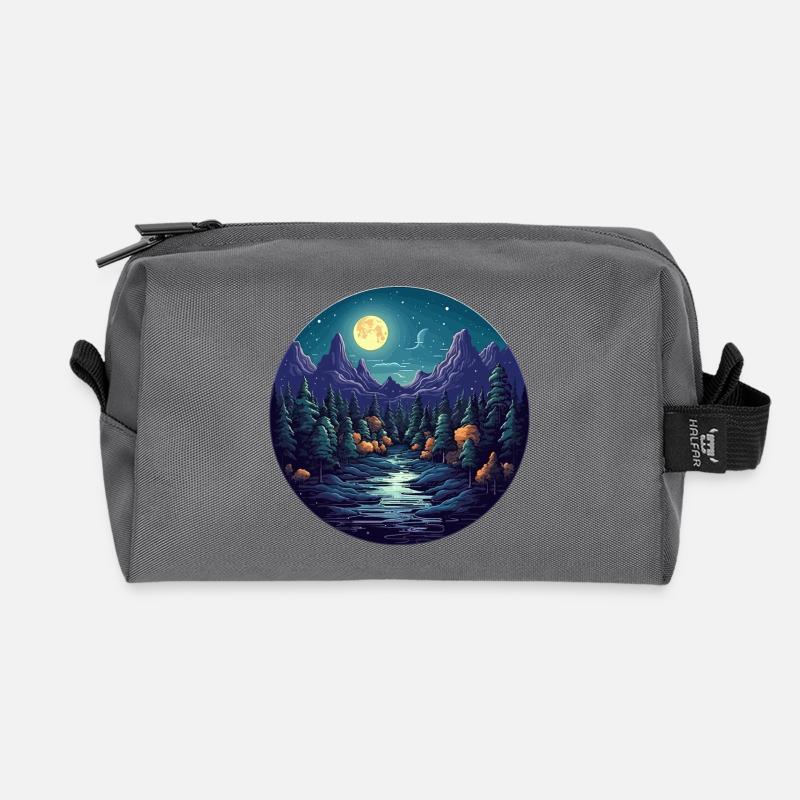 Surreal forest scenery at night - Recycled Toiletry Zip Bag - anthracite