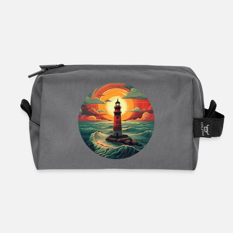 Leuchtturm bei Sonnenuntergang - Romantisches Küst - Recycelte Kulturtasche - Anthrazit