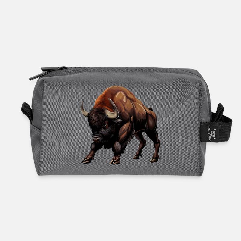 Vache, Buffle, Taureau, Bison - Conception animale - Trousse de toilette en tissu recyclé - anthracite
