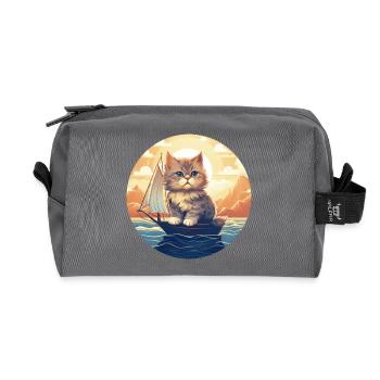 Cat Sailing in the Sunset, Romantic - Recycled Toiletry Zip Bag - anthracite - Front