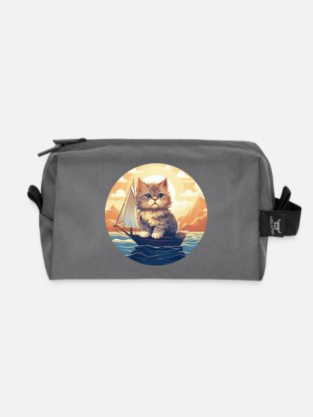 Katze Segelt im Sonnenuntergang, Romantisches - Recycelte Kulturtasche - Anthrazit
