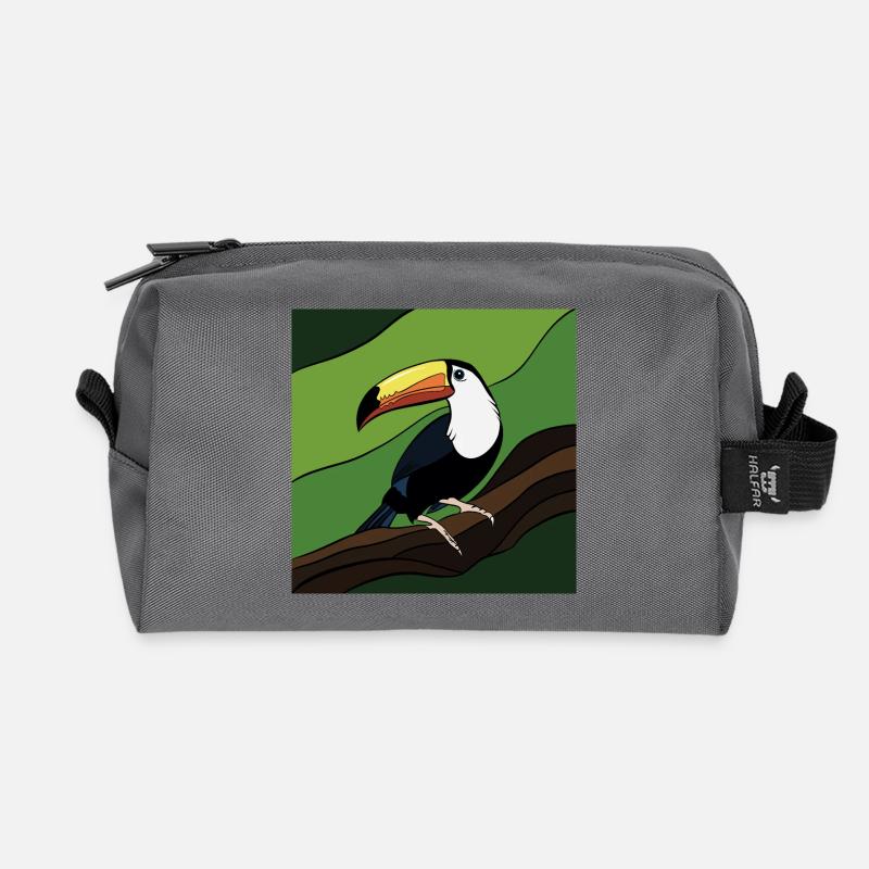 Bird with colored beak on leaf branch - Recycled Toiletry Zip Bag - anthracite