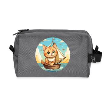 Sailing cat on sailboat, sunset tie - Recycled Toiletry Zip Bag - anthracite - Front